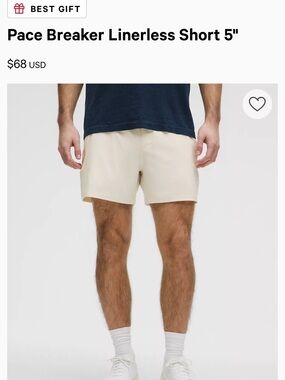 lululemon athletica Pace Breaker 5 INCH LINERLESS Short in Bone/Cream NWT